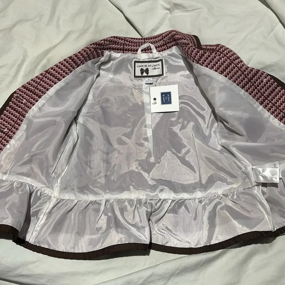Janie & Jack 4 raspberry brown plaid brass like button blazer jacket nwt